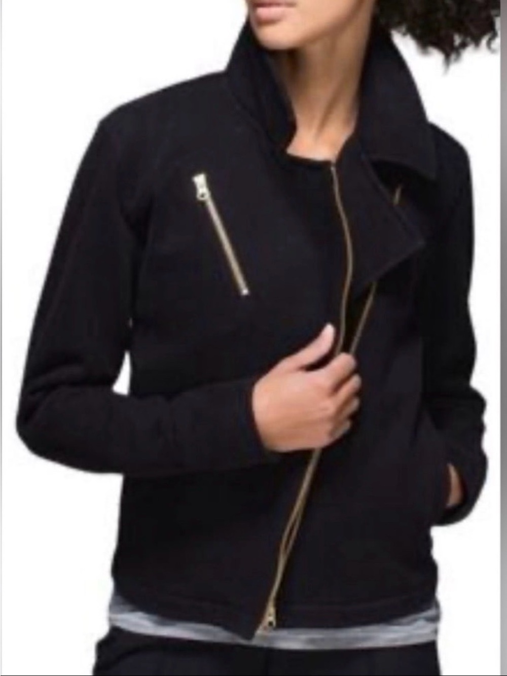 Lululemon Womens Lab Shadow Zip Up Blazer Moto Jacket Black Gold Zipper